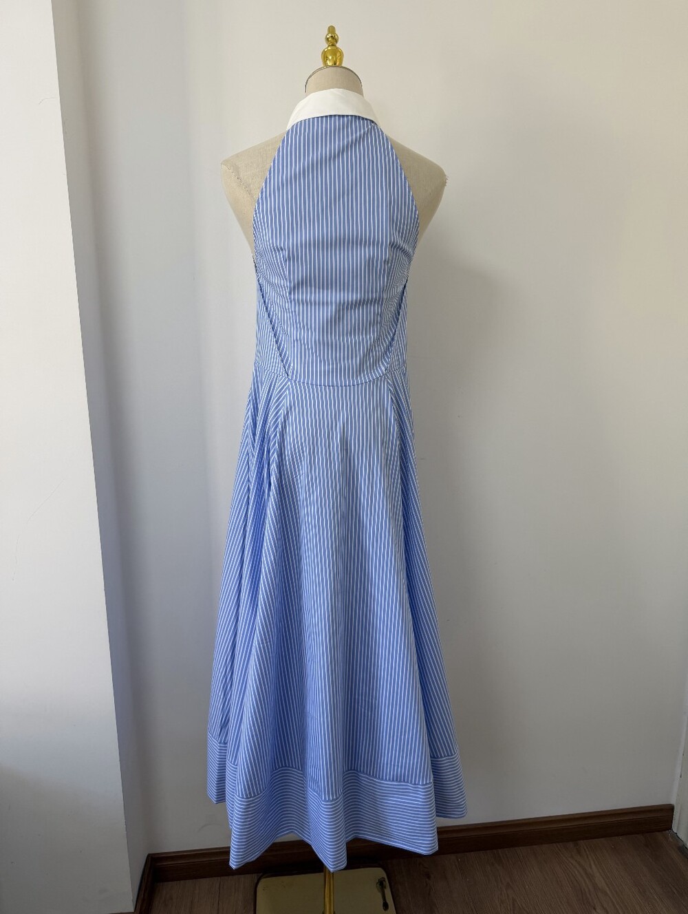 Self Portrait Blue Striped Cotton Midi Dress - Picture 7 of 13